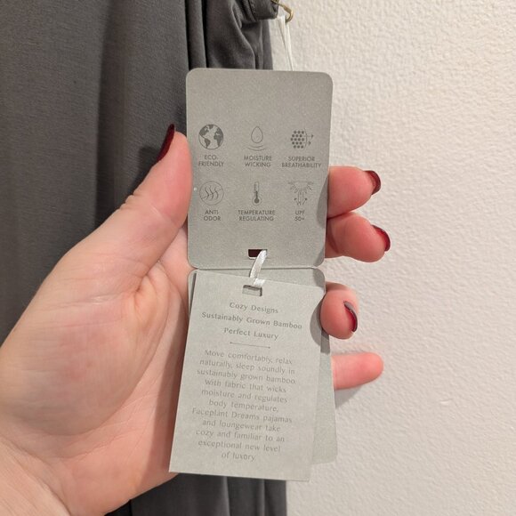 FACEPLANT DREAMS Nwt Bamboo V-Neck Nightshirt S Earl Gray Gray/Green SOFT - Picture 7 of 15